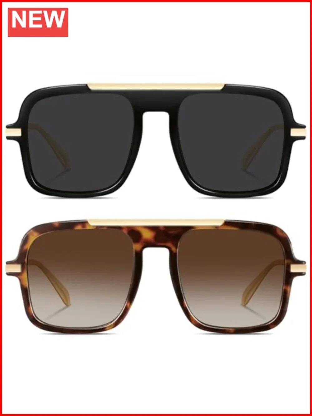 Retro Square Aviator Sunglasses UV400 Protection Metal Frame Unisex